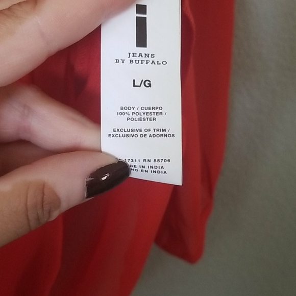 I Jeans by Buffalo NWT Sheer red black Popover Boho Blouse Top Large - Picture 5 of 7